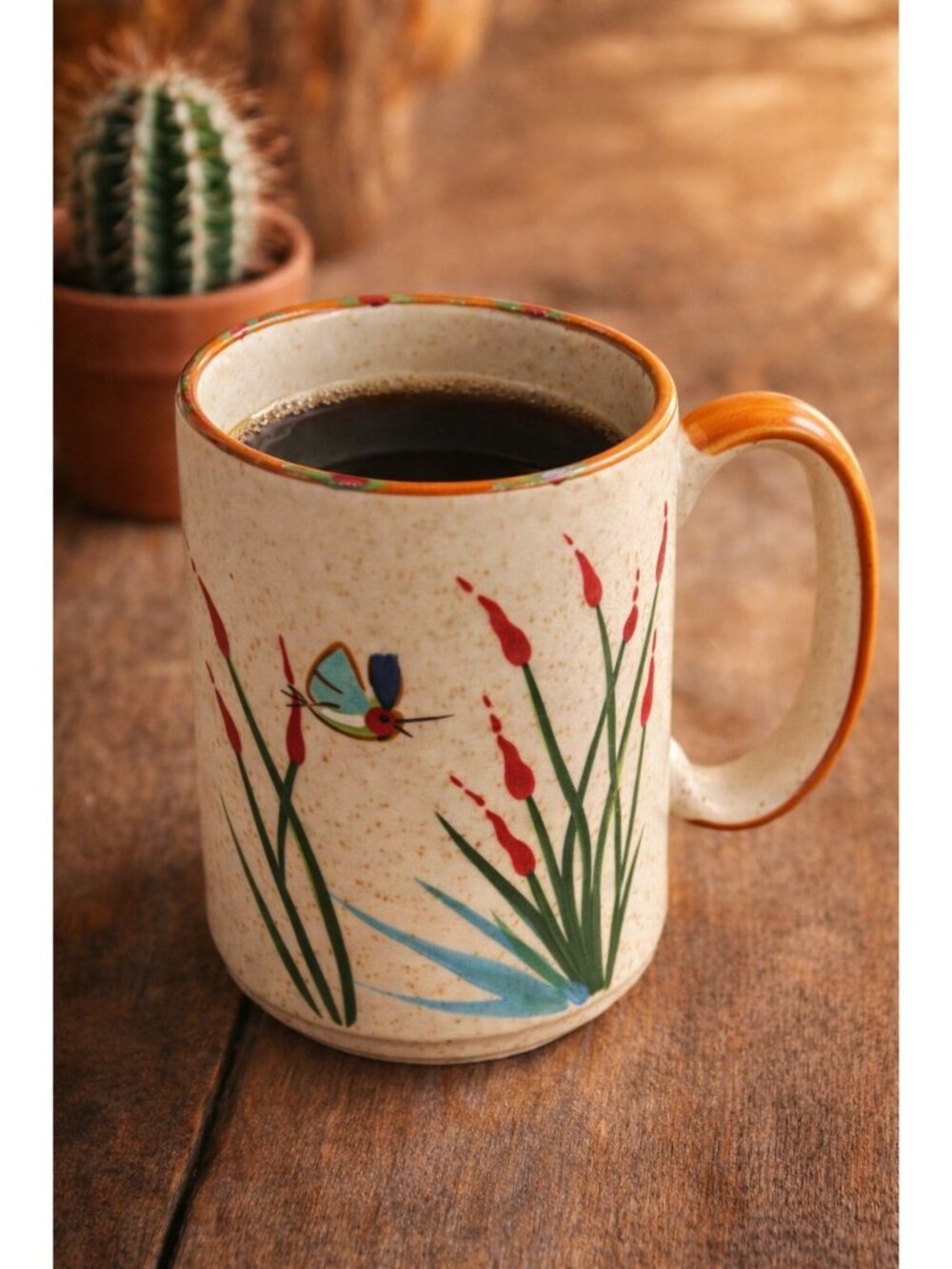 HF Coors Tucson AZ Mug Handcrafted Speckled Cactus Bird Southwest Pottery